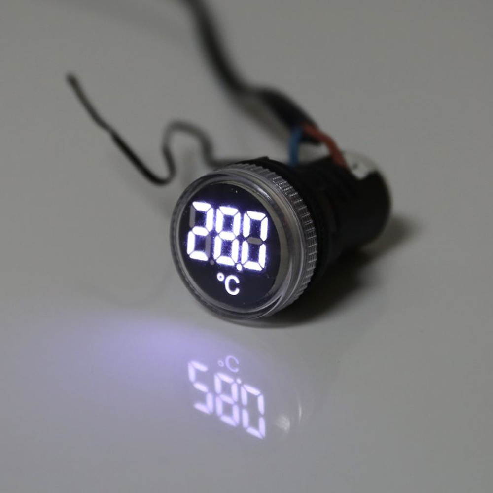 5pcs 22mm AC 50-380V Thermometer Indicator White Light LED Digital Display Temperature Measuring Induction Ranging -20-199