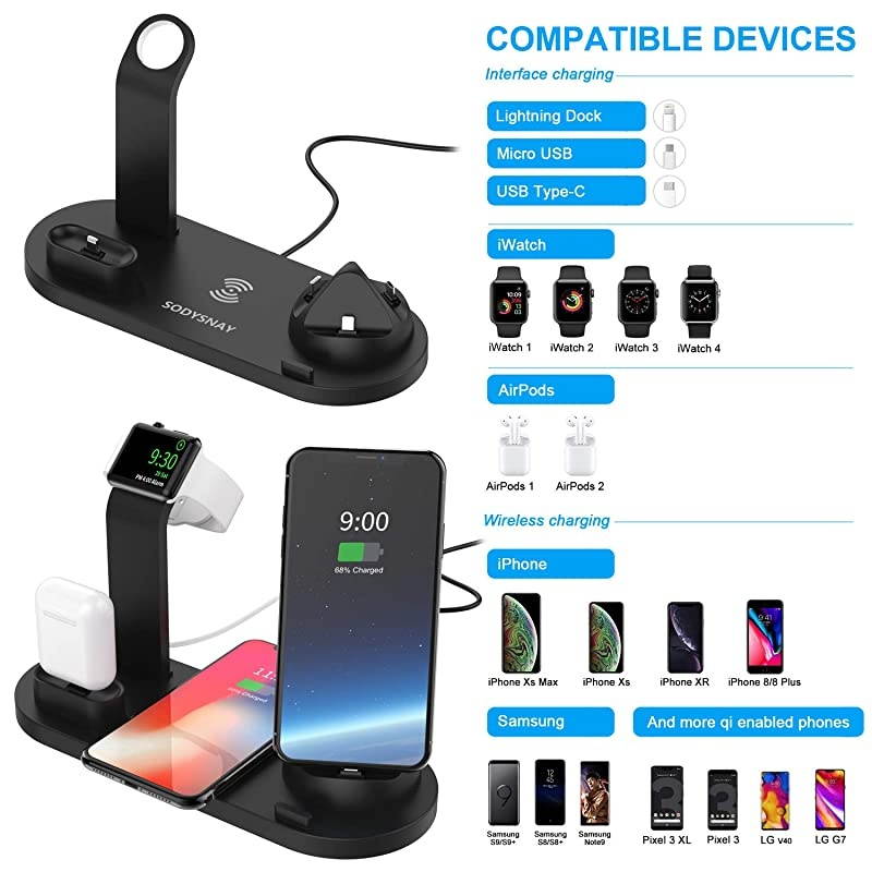 Wireless Charger 3 in 1 Wireless Charging Dock for Apple Watch and Airpods Charging Station for Multiple Devices Qi Fast Wireless Charging Stand Compatible iPhone XXSXRXs Max88 Plus