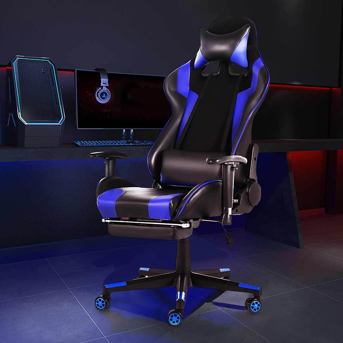 Computer Office Chair  Gaming Chair Home  with Footrest Swivel Lifting Lying Ergonomic Office Gamer Chair Racing Chair for Adult Reclining Adjustable  Leather Chair High Back Desk Chair Headrest