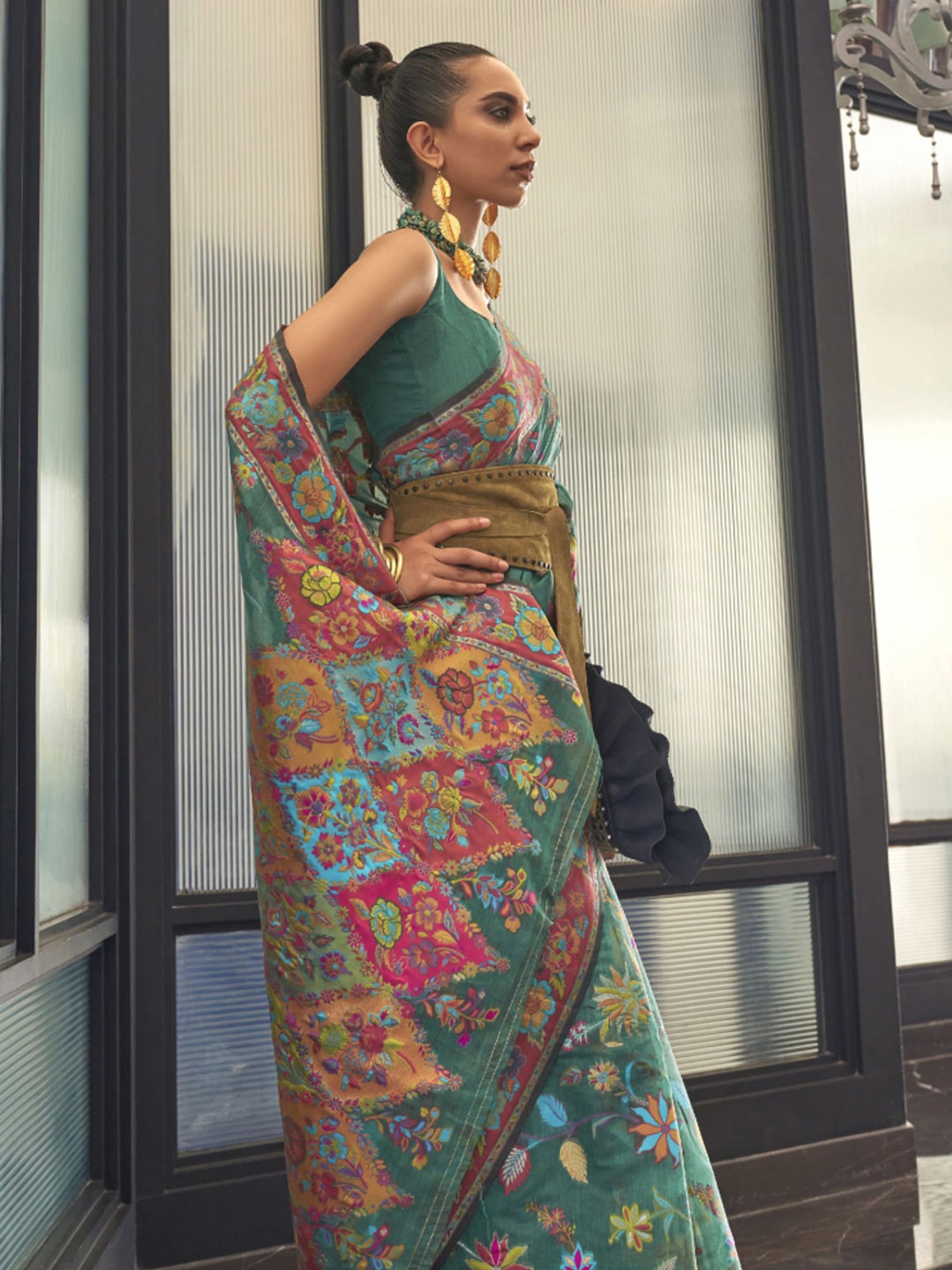 Elora Teal Green Silk Woven Saree With Unstitched Blouse