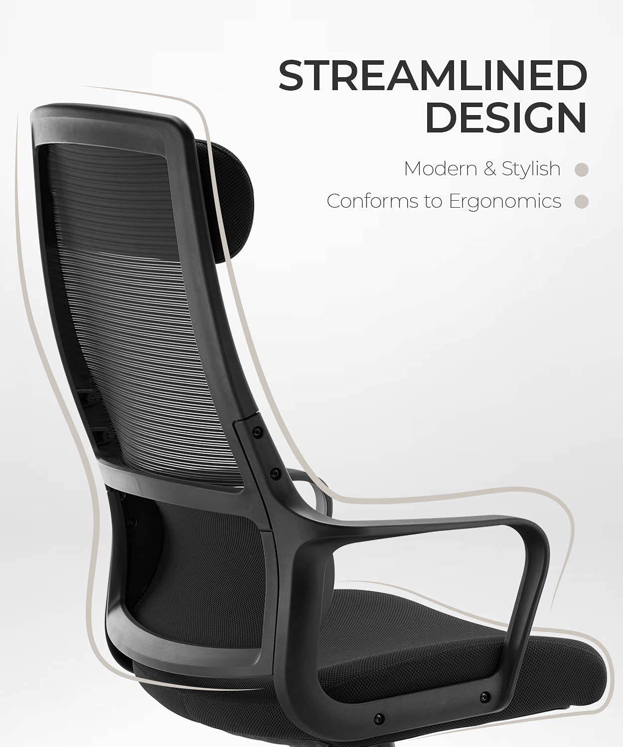 COLAMY High Back Office Chair Modern Home Swivel Computer Task Chair with Armrests Padded Headrest Ergonomic Mesh Desk Chair