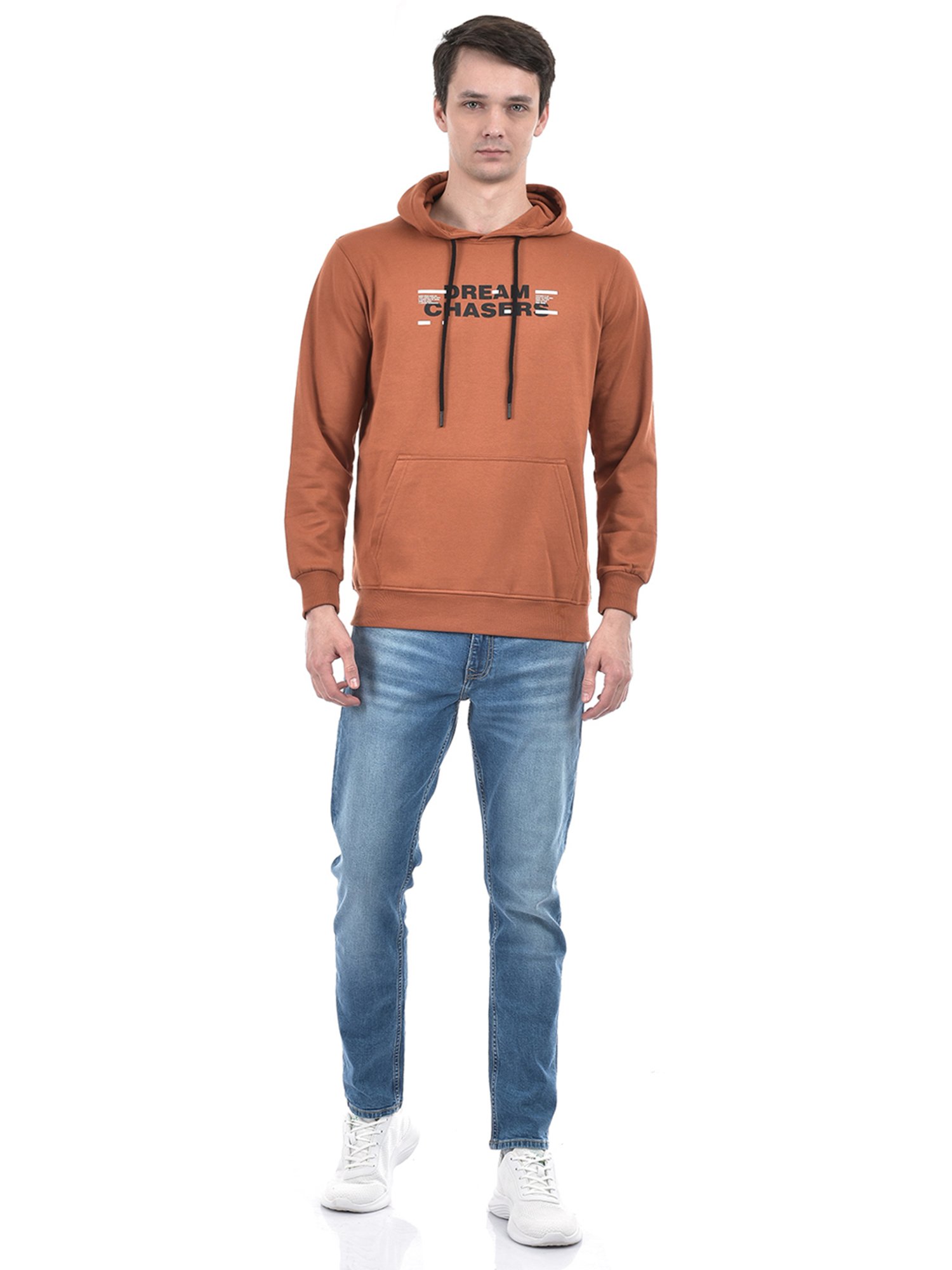 Integriti Brunt Orange Regular Fit Printed Hooded Sweatshirt