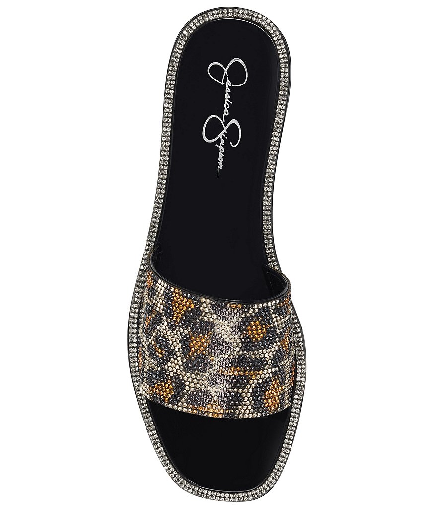 Jessica Simpson Kassime Leopard Print Embellished Jelly Slides
