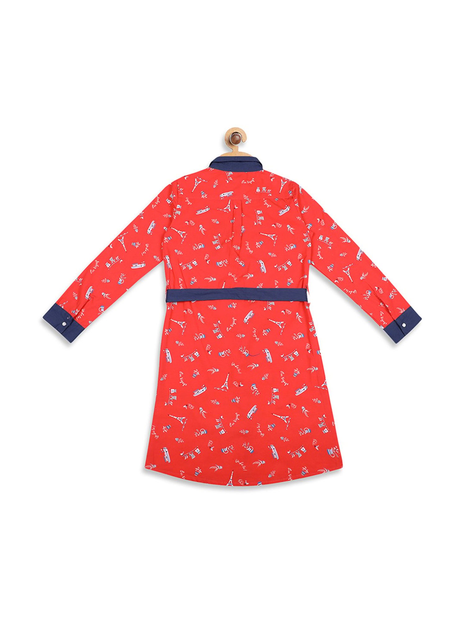 Elle Kids Red Printed Dress With Tie Belt