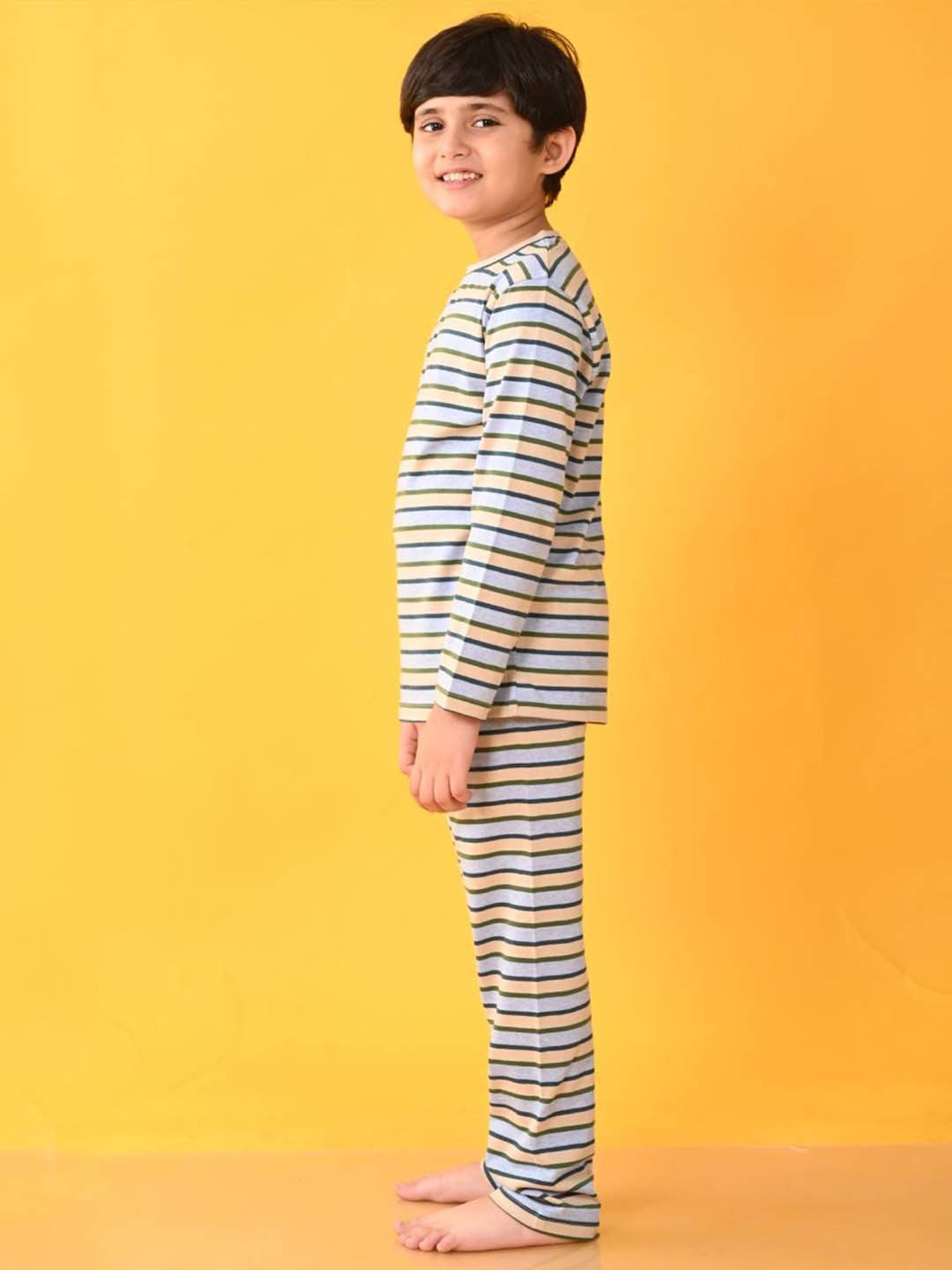 Anthrilo Kids Multicolour Cotton Striped Full Sleeves T-Shirt & Trouser
