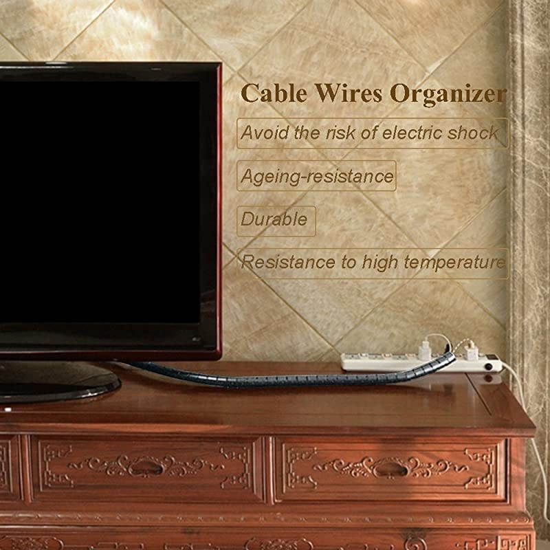 Cable Wires Organizer  Coiled Tube Cable Management PC Cinema TV Cables Sleeve with Cord Organizer Clip Hide Wires Cover Cables to Keep Desk Tidy to Protect Cable from Pets Bite Grey