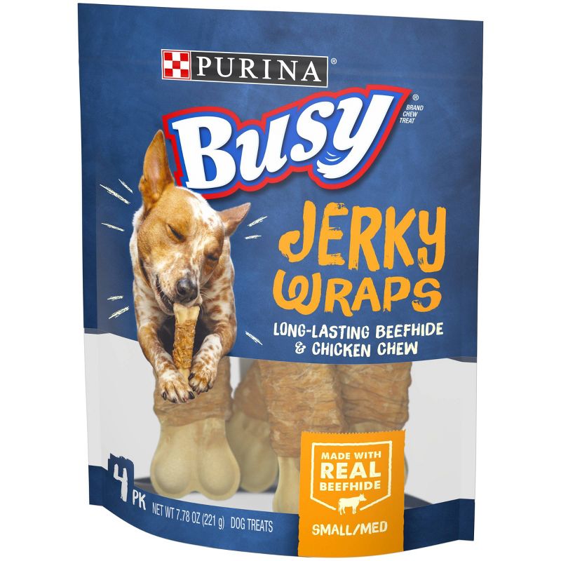 Purina Busy Grain Free Small/Medium Breed Dog Jerky Rawhide Treats Jerky Wraps Beefhide & Chicken Dog Treats - 4ct Pouch