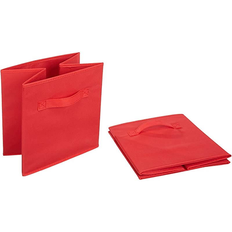 Basics Collapsible Fabric Storage Cubes Organizer with Handles Red Pack of 6