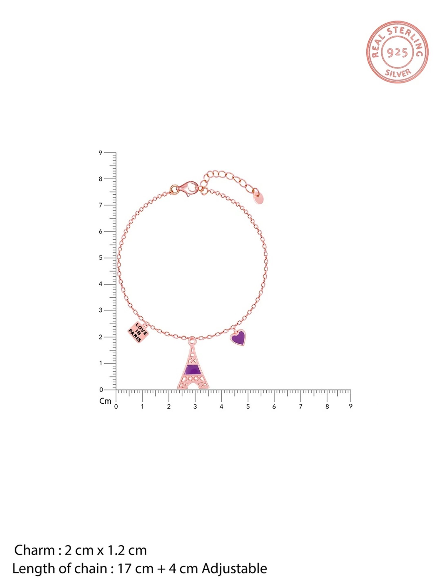 GIVA 92.5 Sterling Silver Love In Paris Flexible fit Bracelet for Women