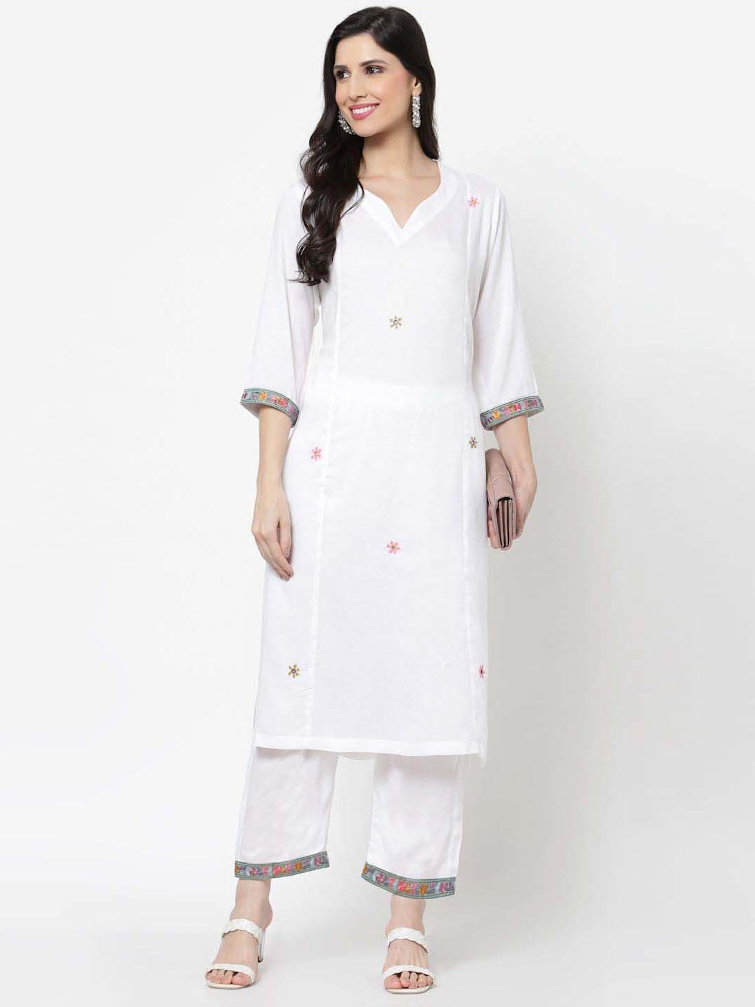 DART STUDIO White Regular Fit Palazzos