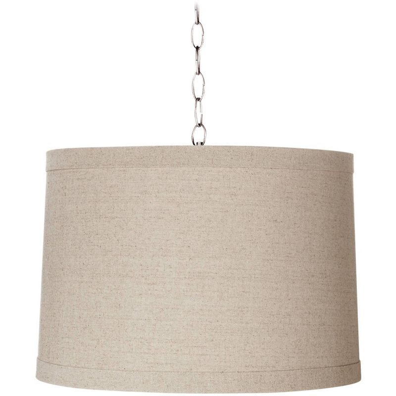 Linen Drum 16" Wide Brushed Steel Shaded Pendant