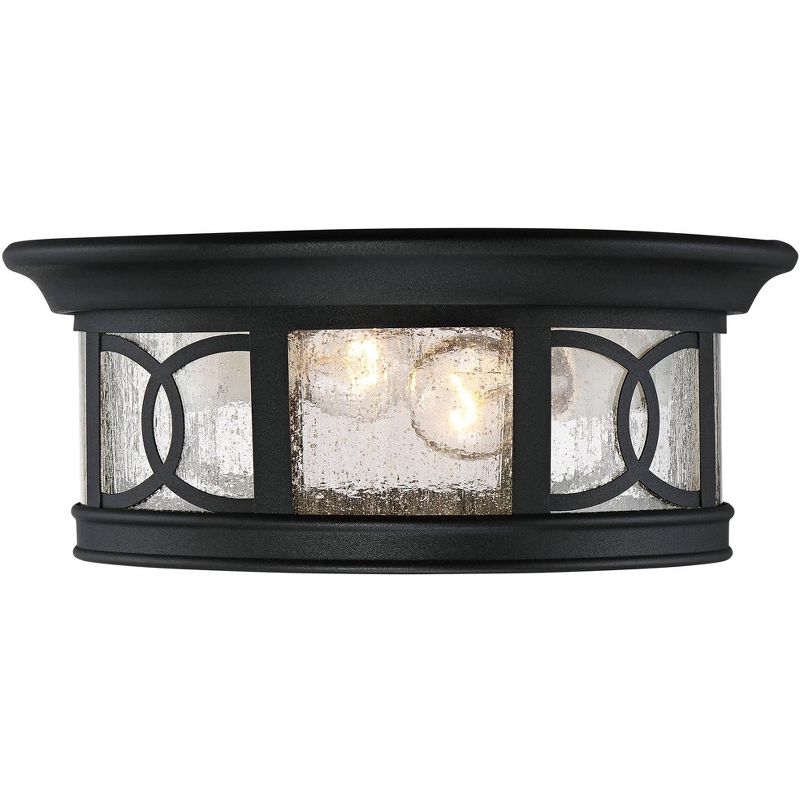 John Timberland Outdoor Ceiling Light Fixture Black 12" Seedy Glass for Exterior House Porch