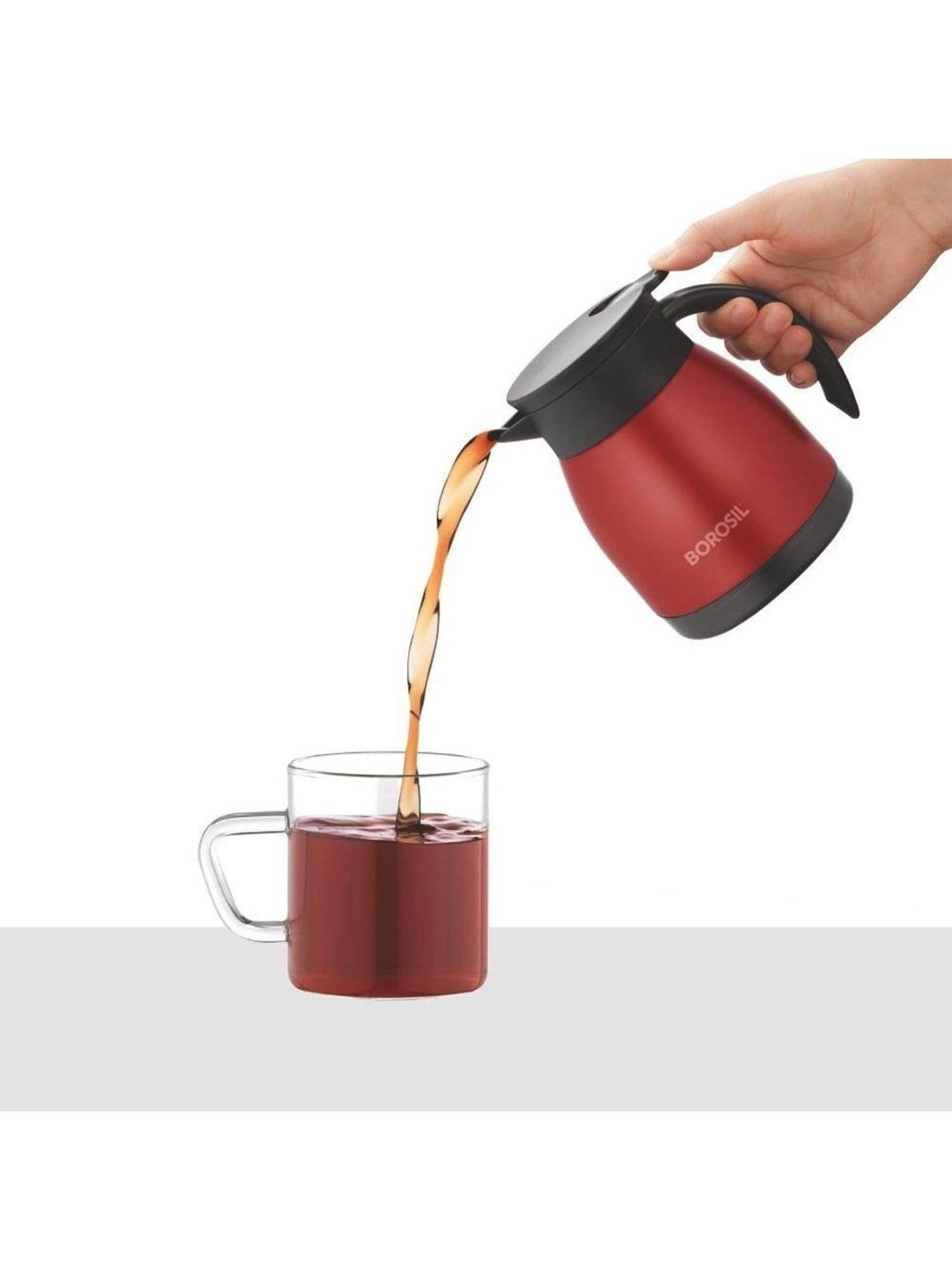 Borosil Red Stainless Steel Teapot with Handle & Double Wall Vacuum Insulated (500 ML)
