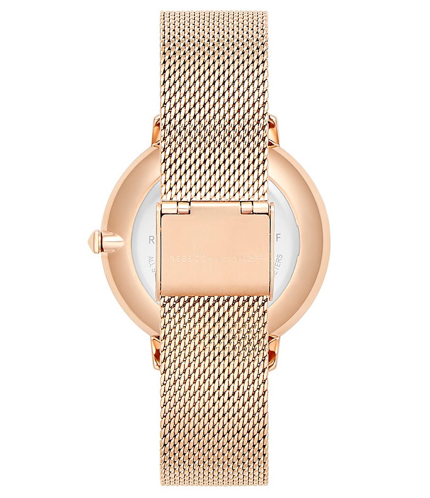 REBECCA MINKOFF Major Rose Gold Tone Mesh Bracelet Watch