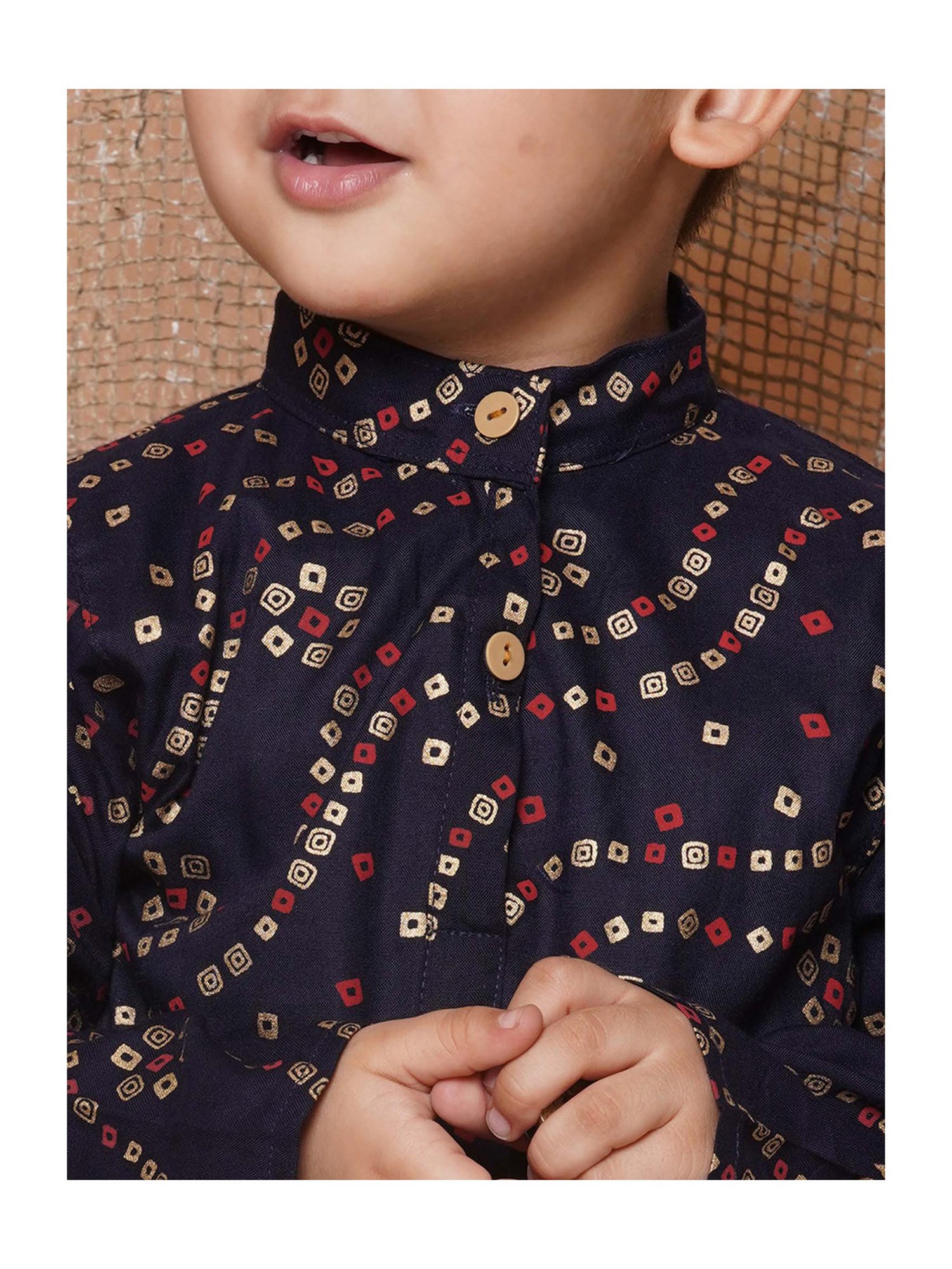AJ Dezines Kids Navy & White Printed Full Sleeves Kurta with Dhoti