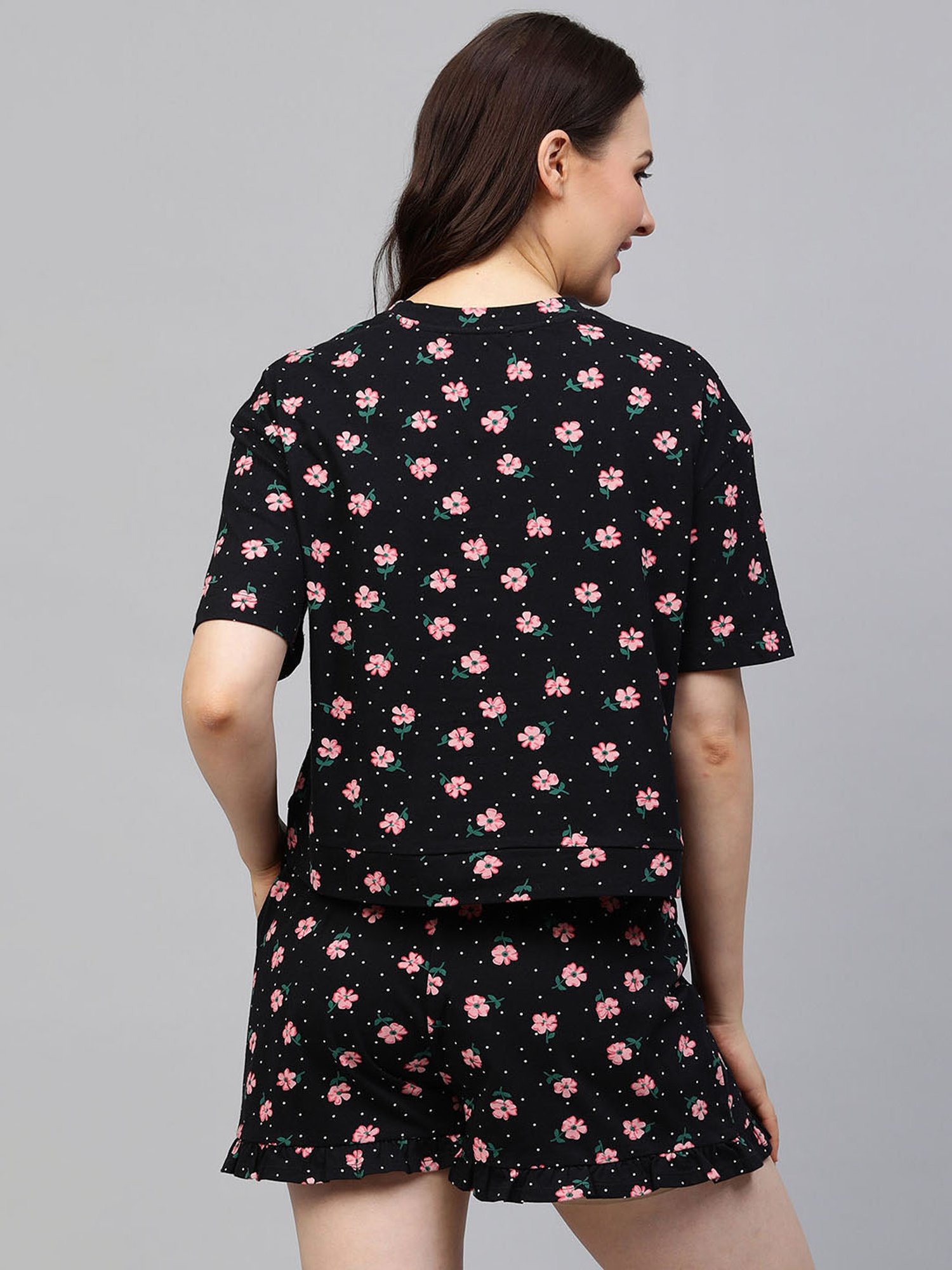 Chemistry Black Floral Print Top With Shorts
