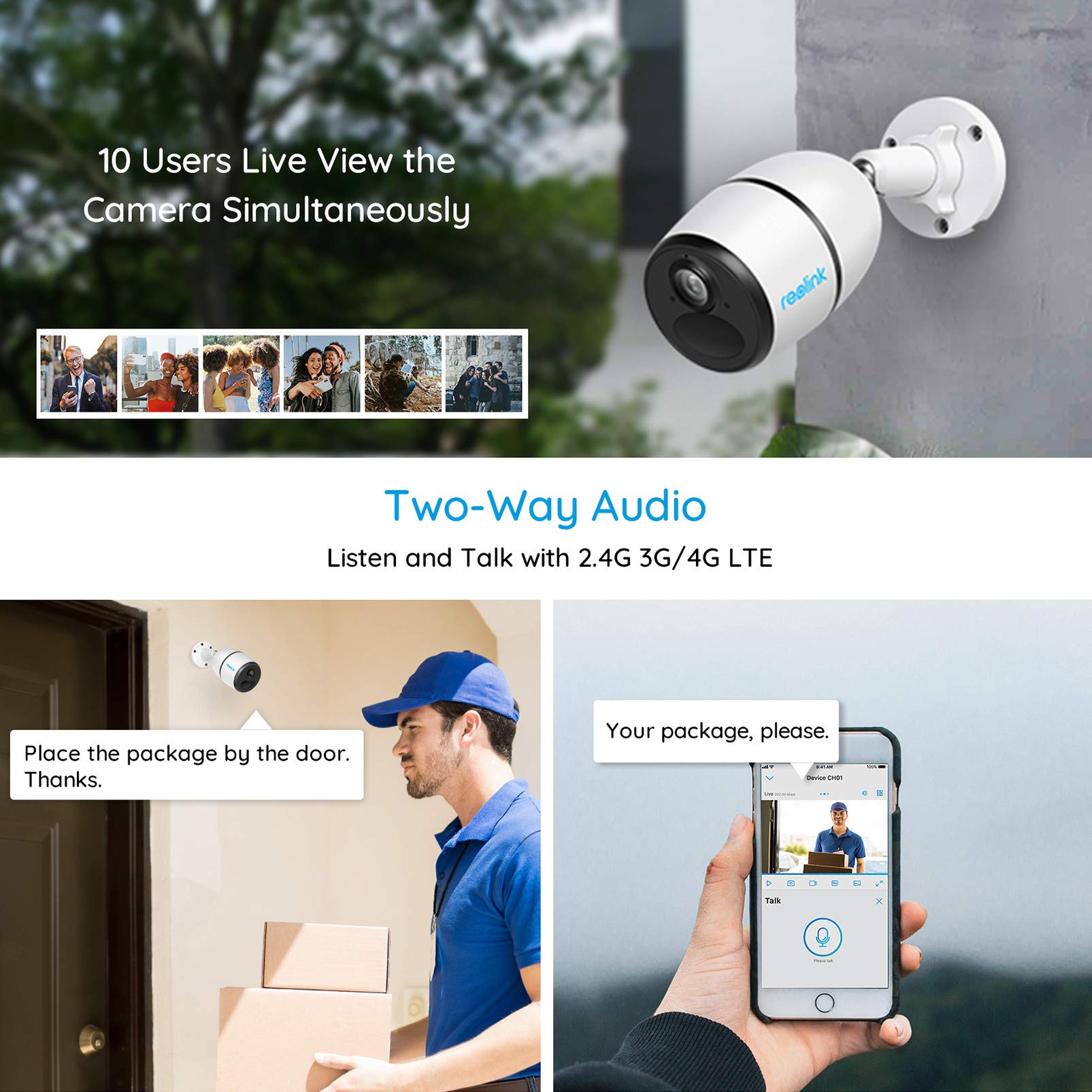 3G/4G LTE Outdoor Battery/Solar Powered Celluar Security Camera, 1080P HD Wire-free Camera w/SD Socket and Cloud, Color Night Vision, 2-Way Audio, PIR Motion Sensor, Reolink Go+Black Solar Panel