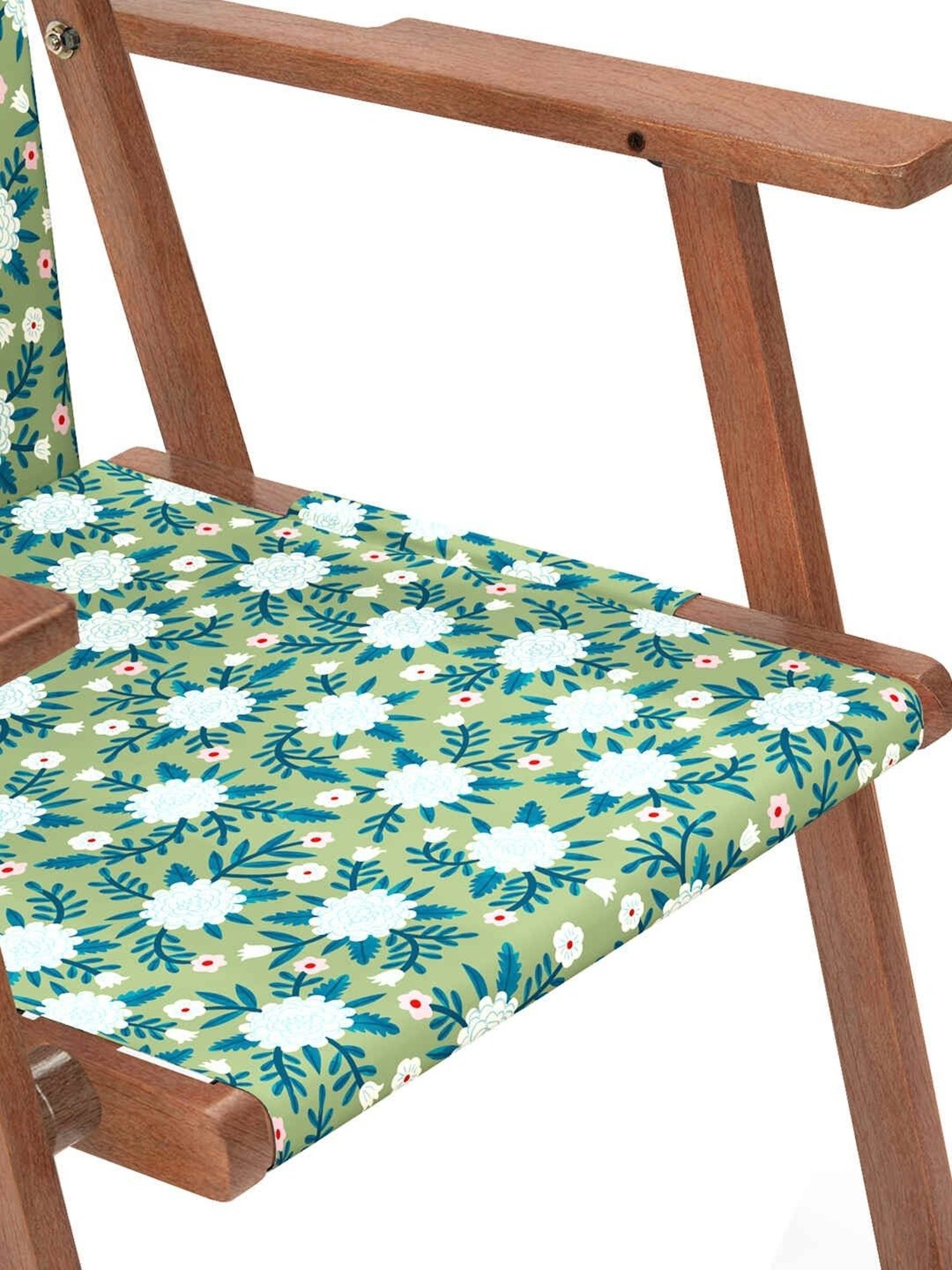 Chumbak Bistro Spring Marigold Floral Blue Wood Folding Chair