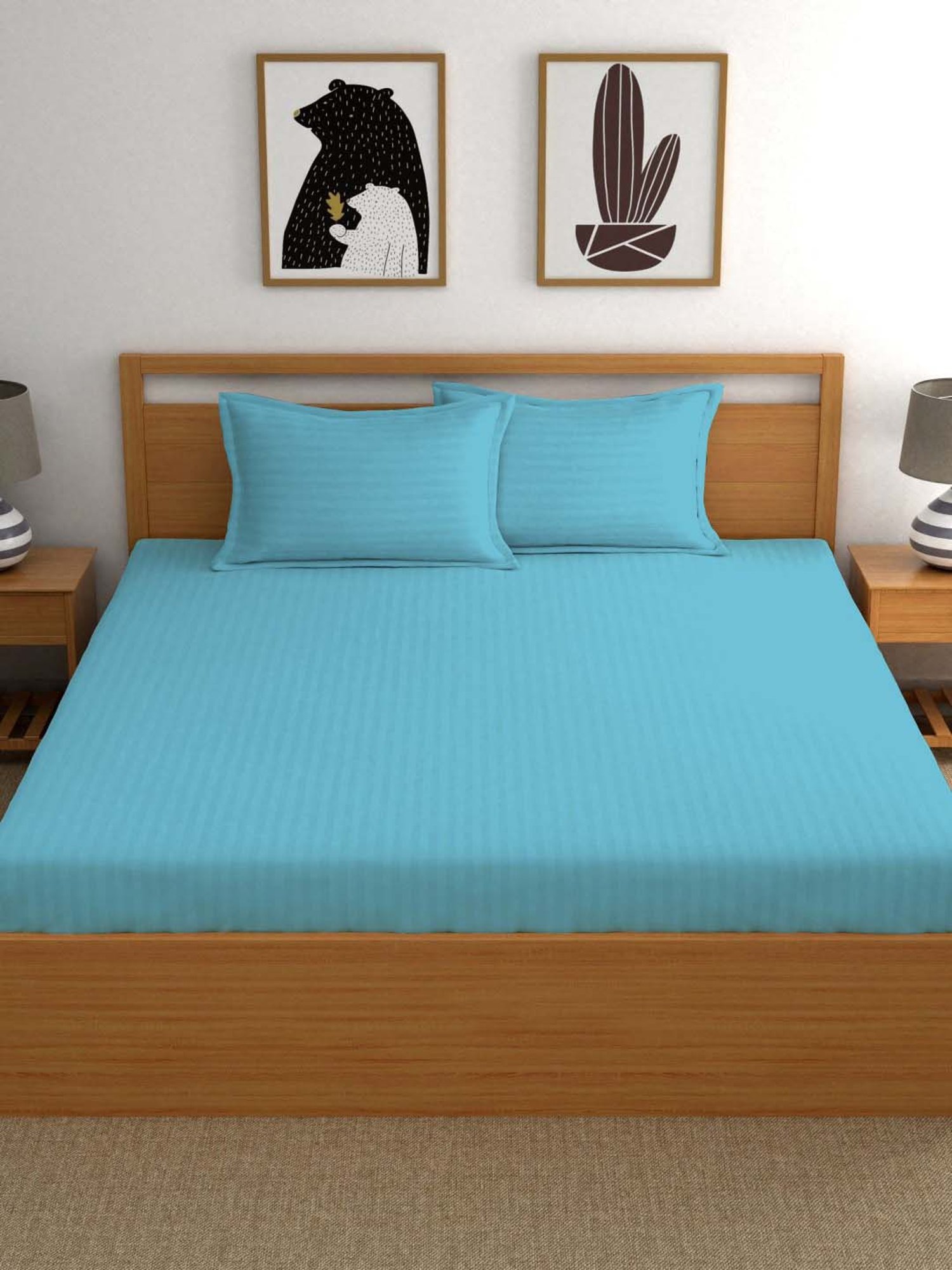 Ariana Blue Cotton 210 TC Satin King Bedsheet Set