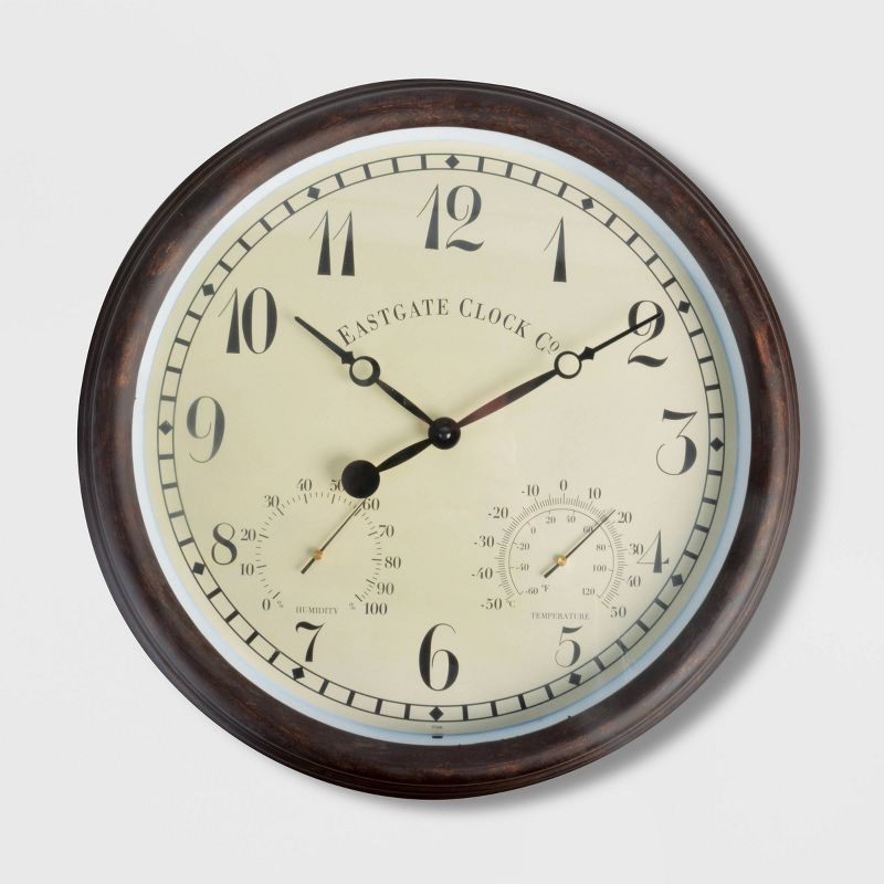 15" Steel/Glass Clock And Thermometer Brown - Esschert Design