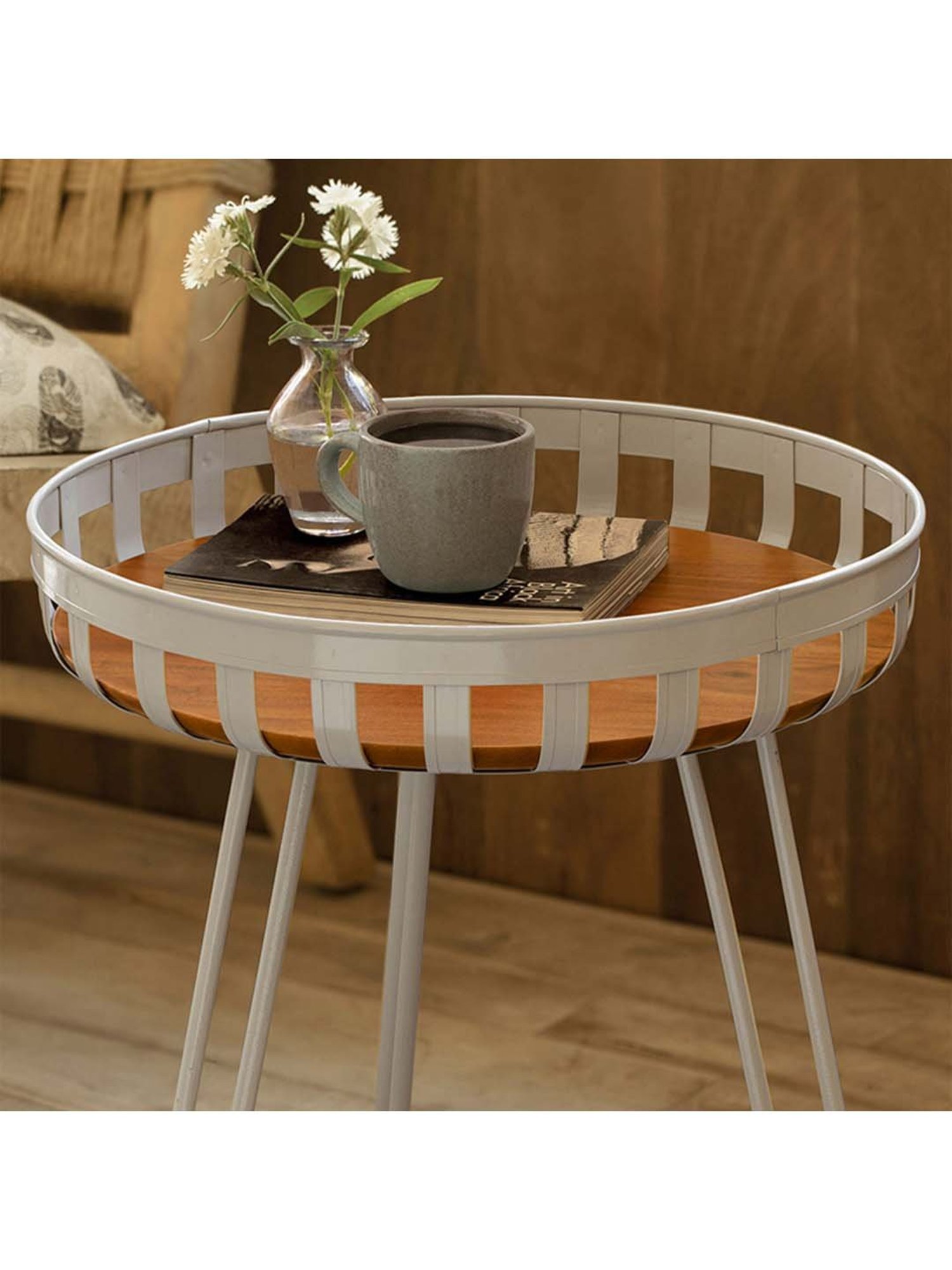 Ellementry 'Furrow' Silver & Brown Metal Small Peg Table - Set of 1