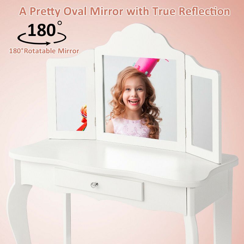 Costway Vanity Table Set Makeup Dressing Table Kids Stool Mirror