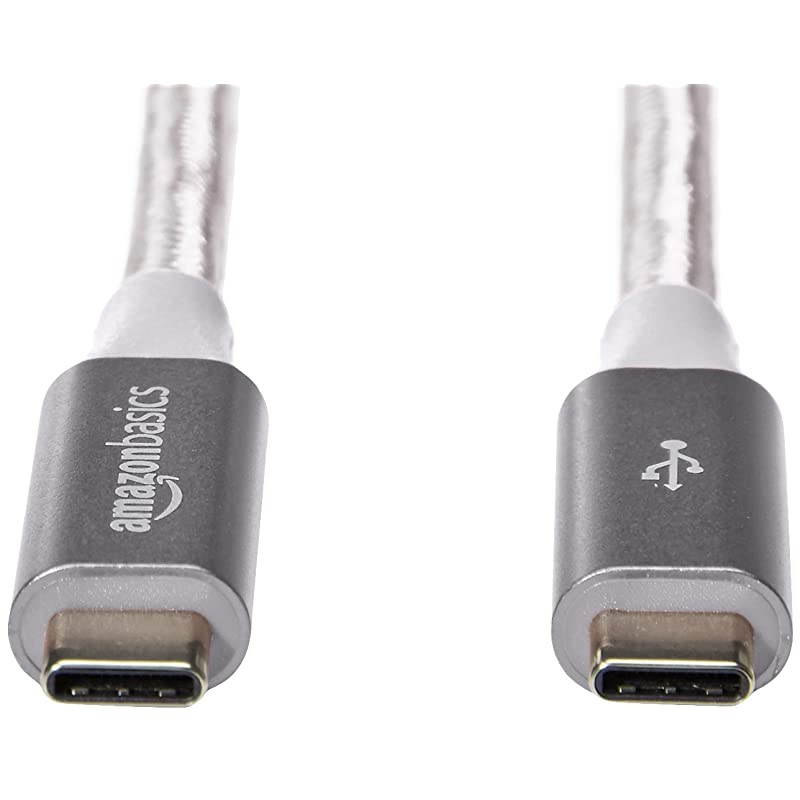 Double Braided Nylon USBC to USBC 31 Gen 1 Cable with Power Delivery 5 Gbps | 1 foot Silver