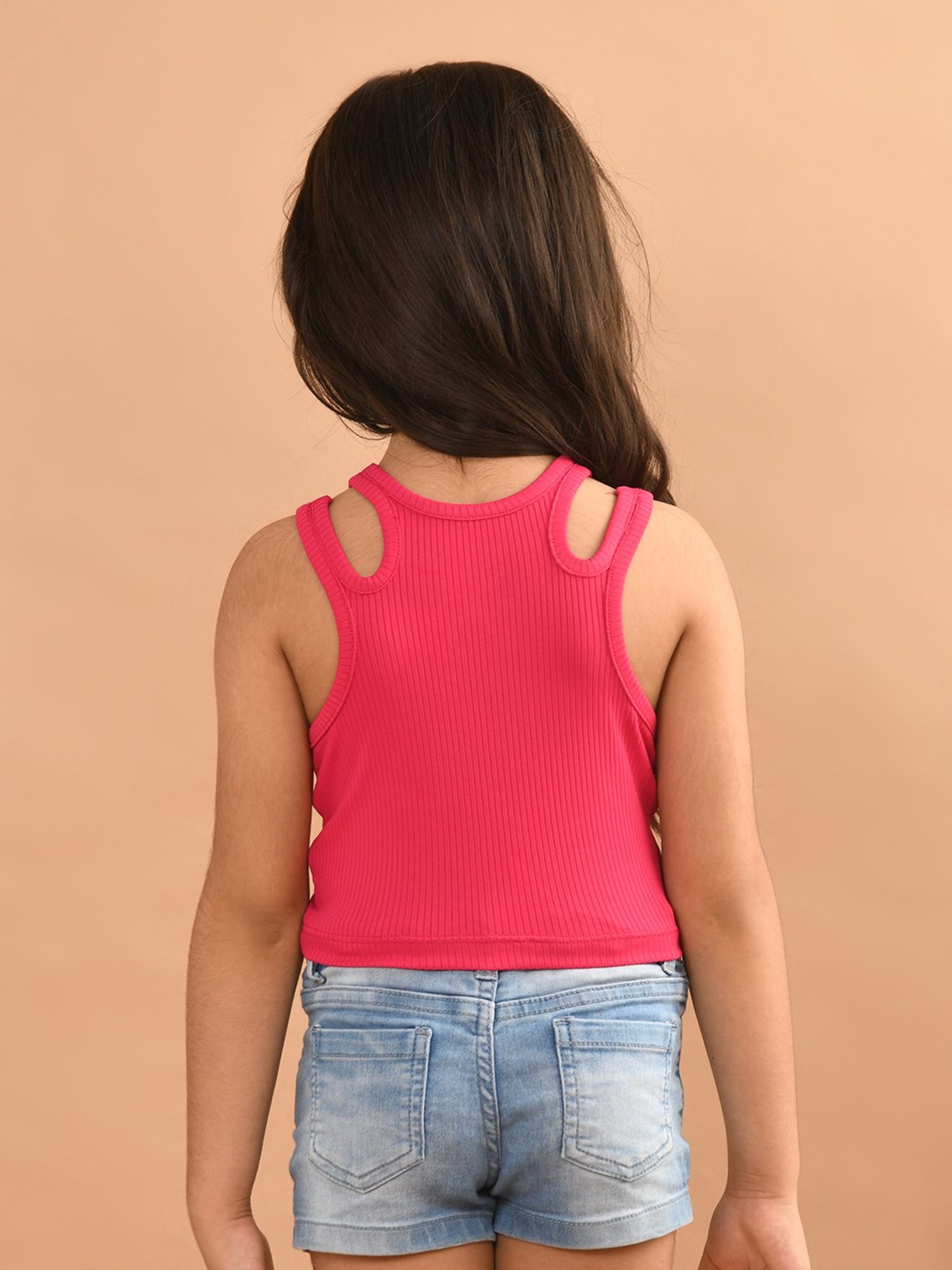 LilPicks Kids Dark Pink Solid Crop Top