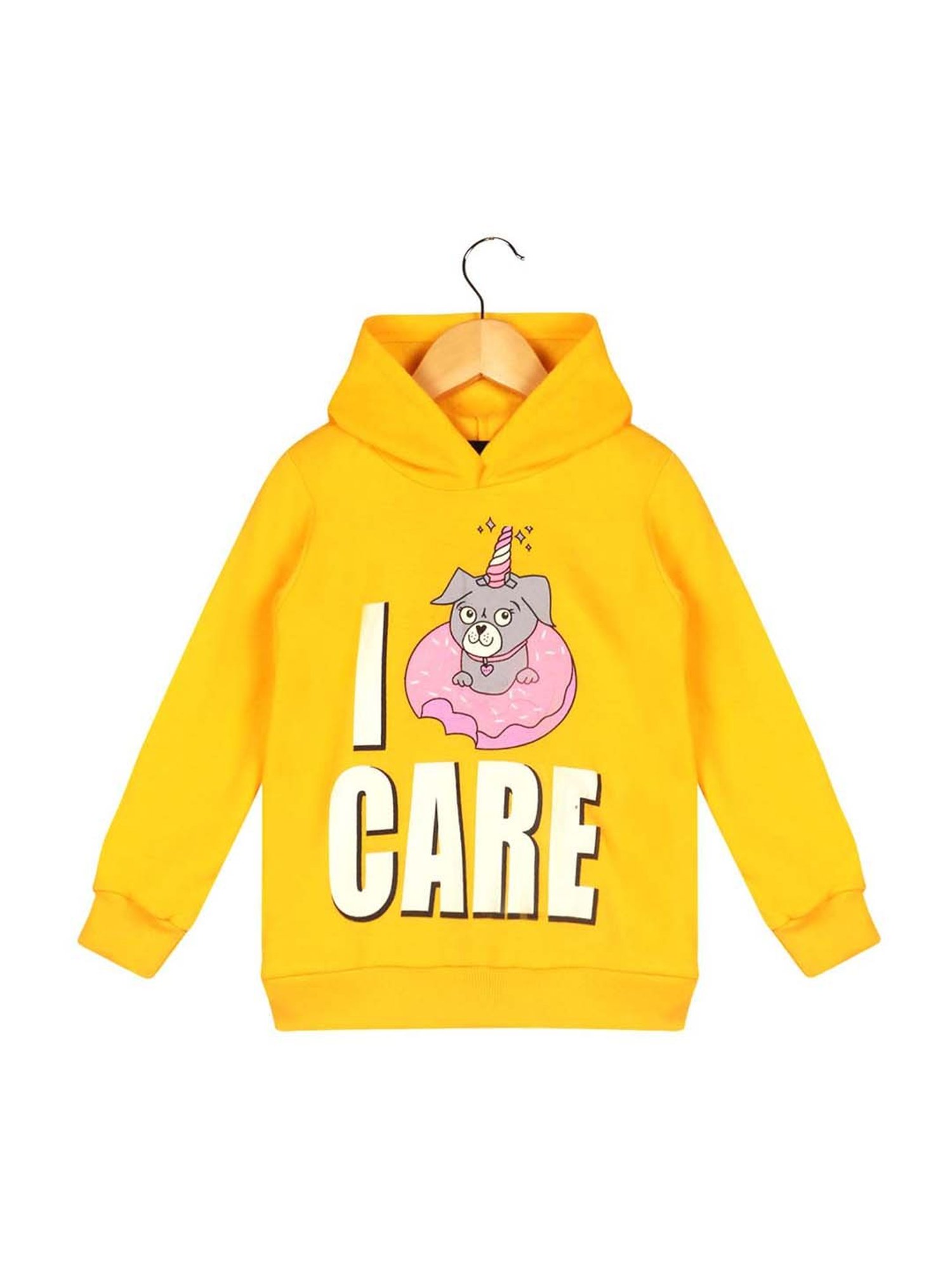 Lazy Shark Kids Yellow Printed Hoodie