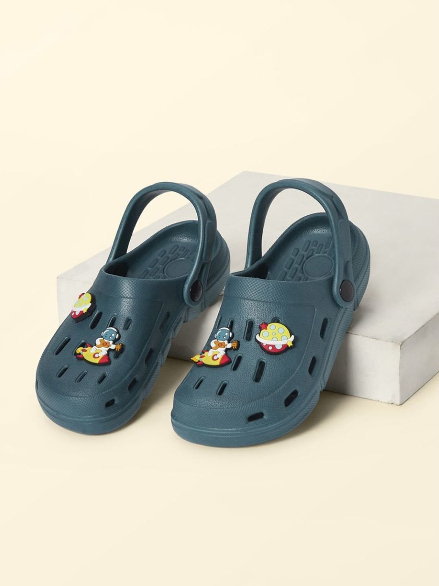 Yellow by Westside Blue & Grey Slingback Slides