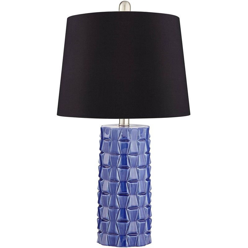 360 Lighting Rico Blue Ceramic Column Black Shade Table Lamps Set of 2