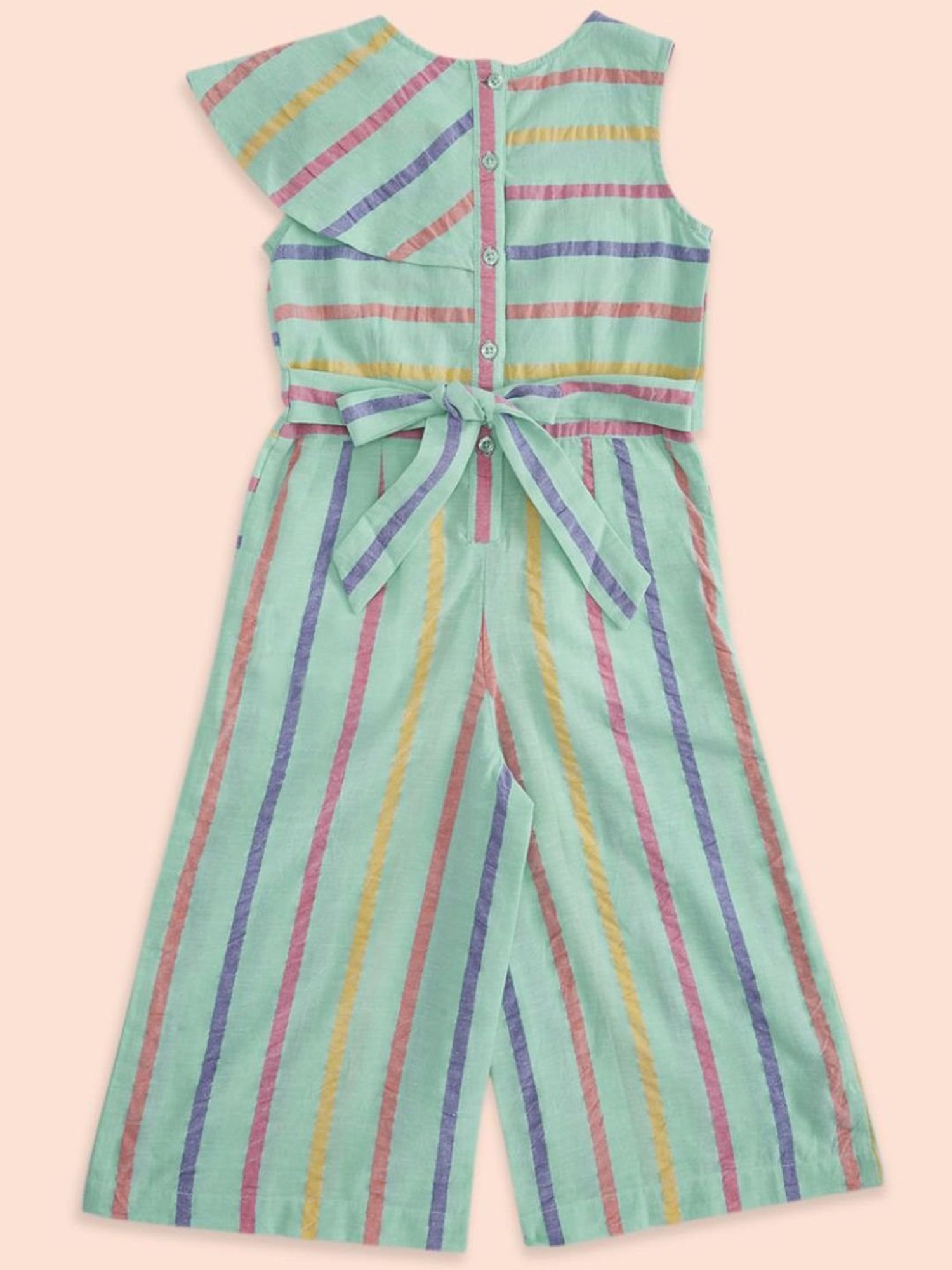 Pantaloons Junior Green Cotton Striped Jumpsuit