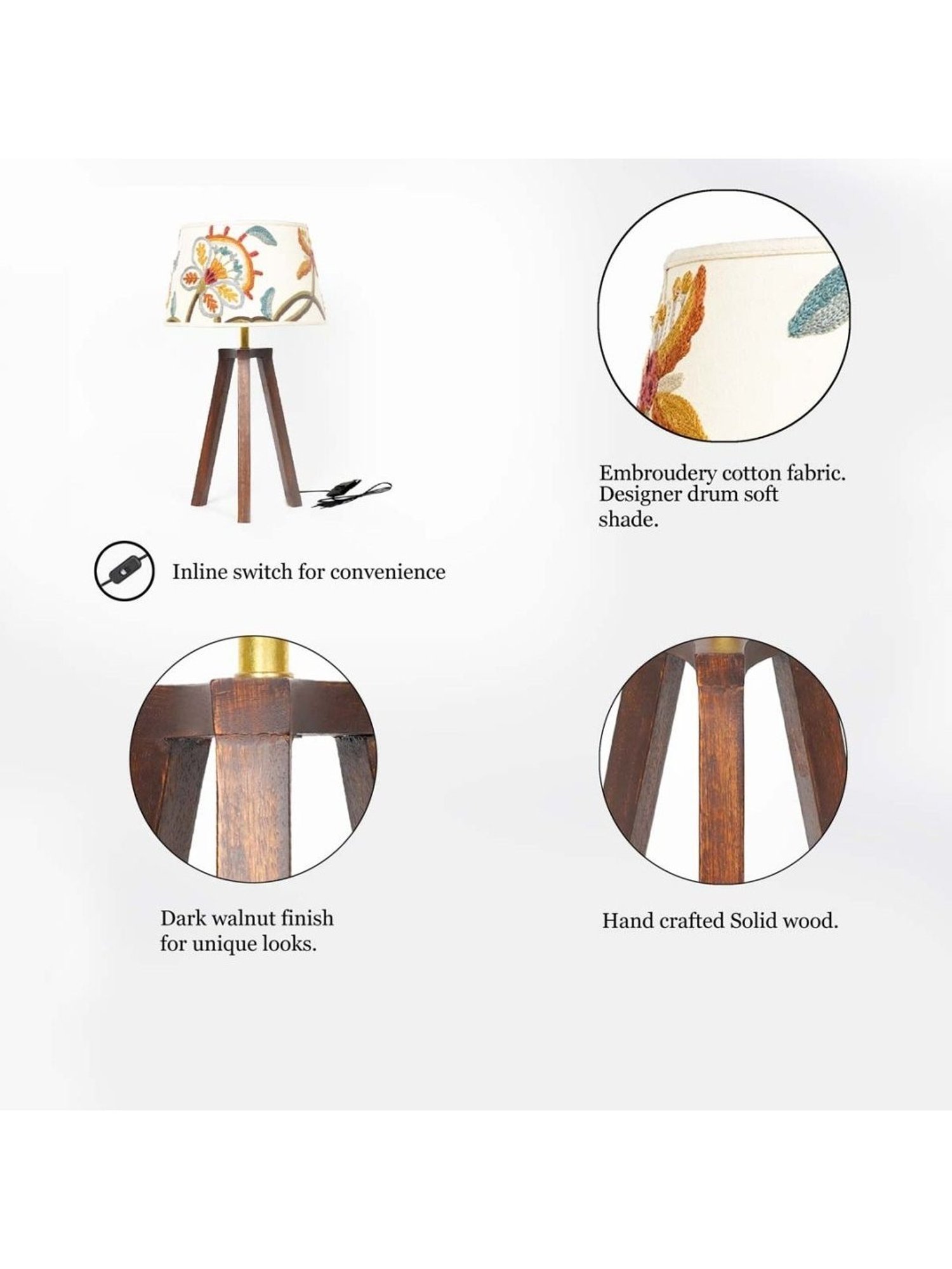 Kapoor Lamp Shades Honey & White Wood Griffith Tripod Casement Shade Table Lamp