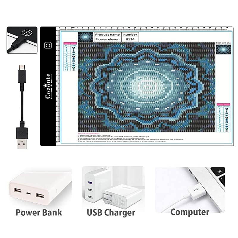 A4 LED Light Box, Diamond Painting Light Pad Apply to DIY 5D Diamond Painting, See Symbols and Numbers Clearer, Light pad with Detachable Stand and Clips