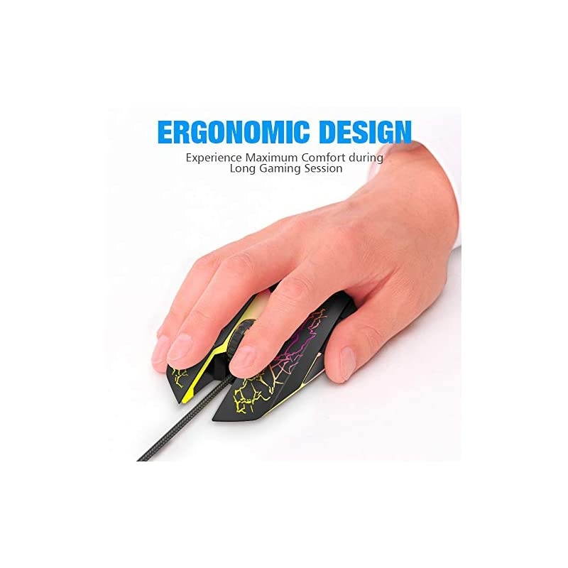 Wired Gaming Mouse, Ergonomic USB Optical Mouse Mice with Chroma RGB Backlit, 1200 to 3600 DPI for Laptop PC Computer Games & Work &ndash;Black