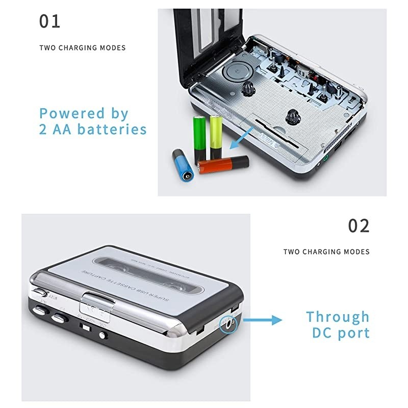 Cassette Player Portable Walkman Cassette Tape Player Tape Converter to MP3/WAV/CD via USB, with Earphones Compatible with Laptops and PC