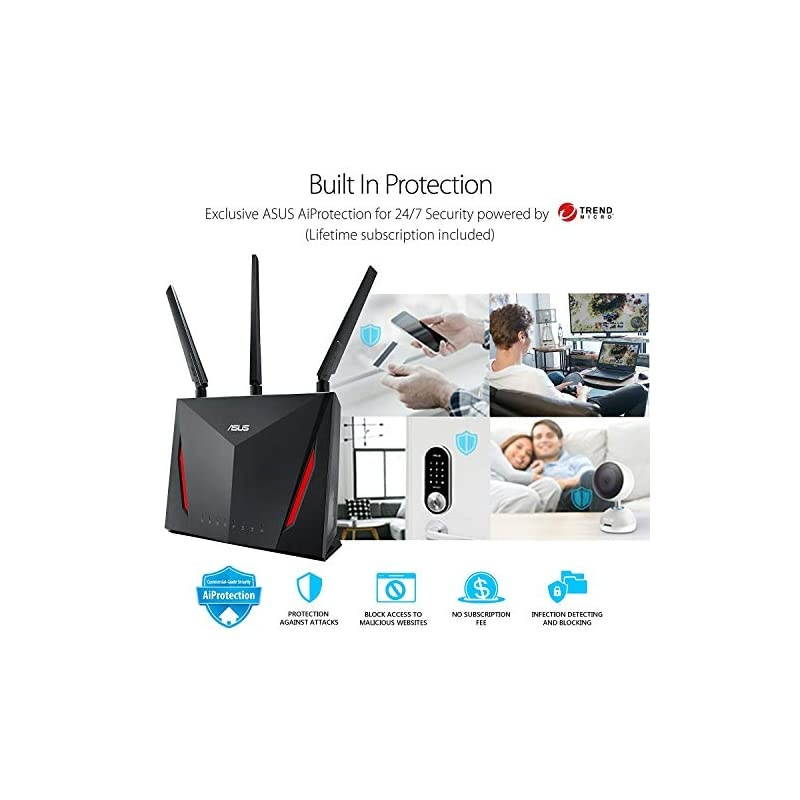 AC2900 WiFi Gaming Router (RT-AC86U) - Dual Band Gigabit Wireless Internet Router, WTFast Game Accelerator, Streaming, AiMesh Compatible, Included Lifetime Internet Security, Adaptive QoS