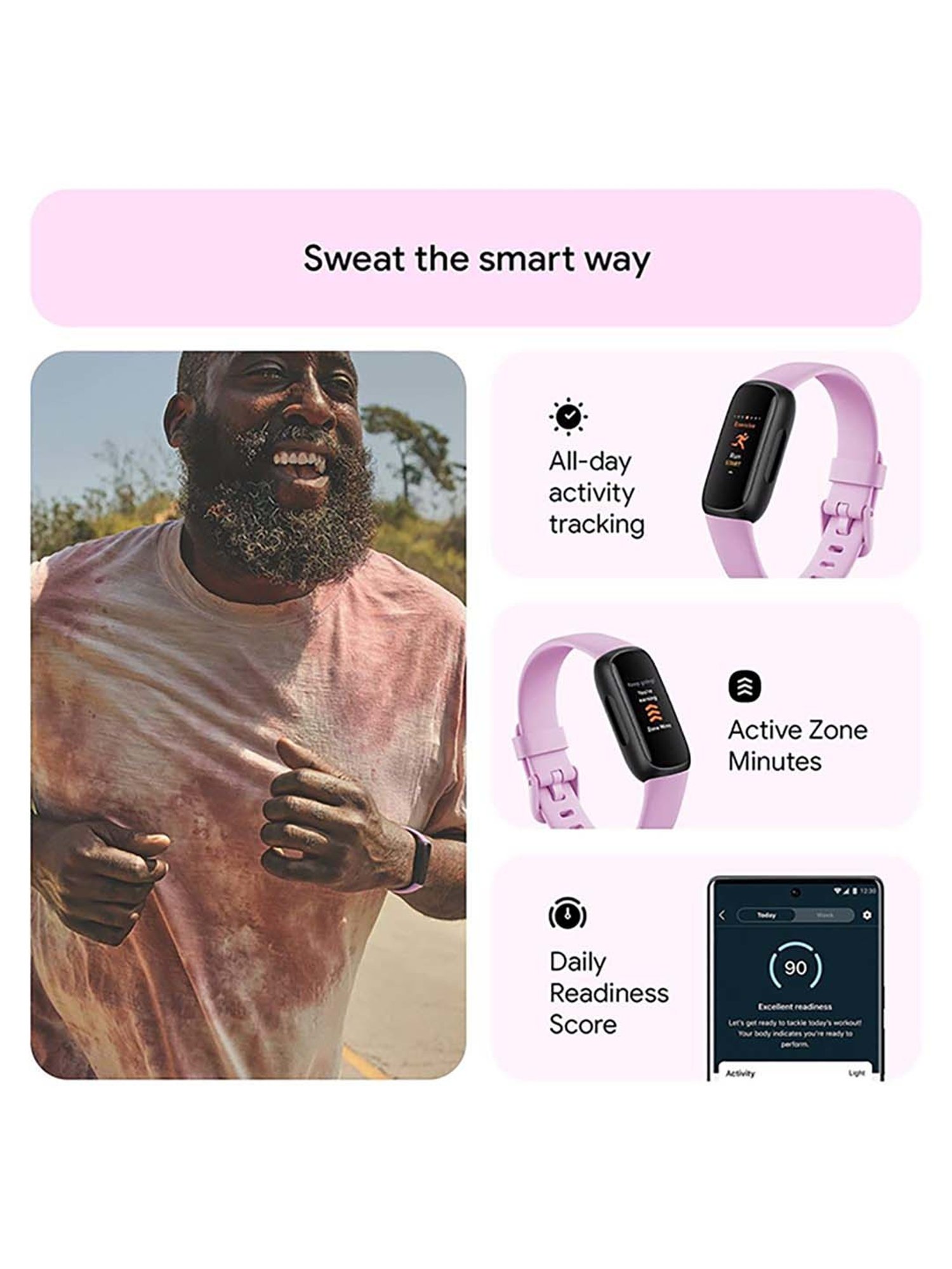 Fitbit Inspire 3 Health & Fitness Tracker Smartband (Lilac Bliss / Black)