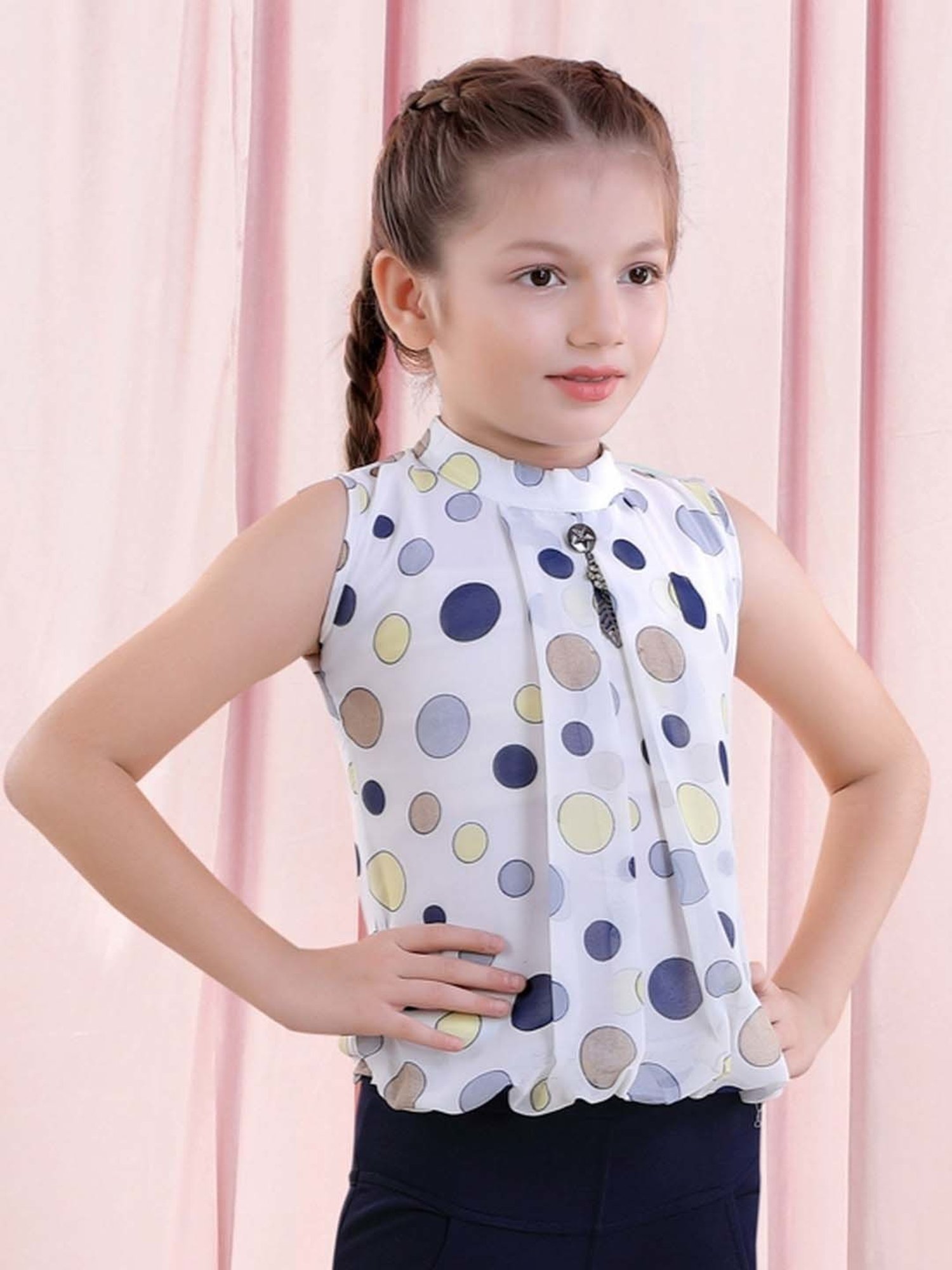 poplins Kids Yellow & Blue Cotton Printed Top