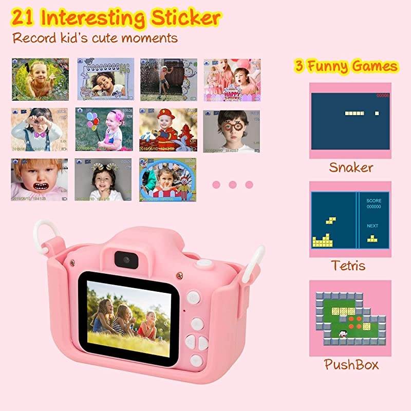 Kids Camera for Girls,  Digital Dual Camera, 2" IPS Screen HD 1080P Shockproof Children Video Camera Camcorder for Age 3-14 Years Old Girls Boys Christmas Birthday Party, Pink