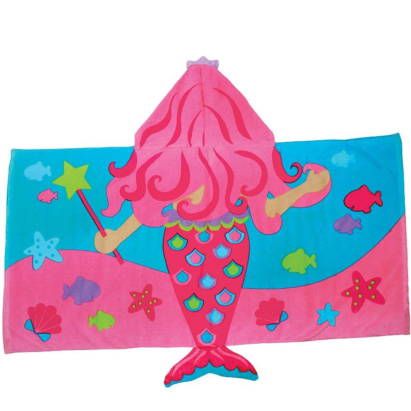 Stephen Joseph Cotton 3 Piece Hooded Beach and Bath Mermaid Theme Towel and Beach Carry Tote Bag and Mermaid Toy Set Accessory