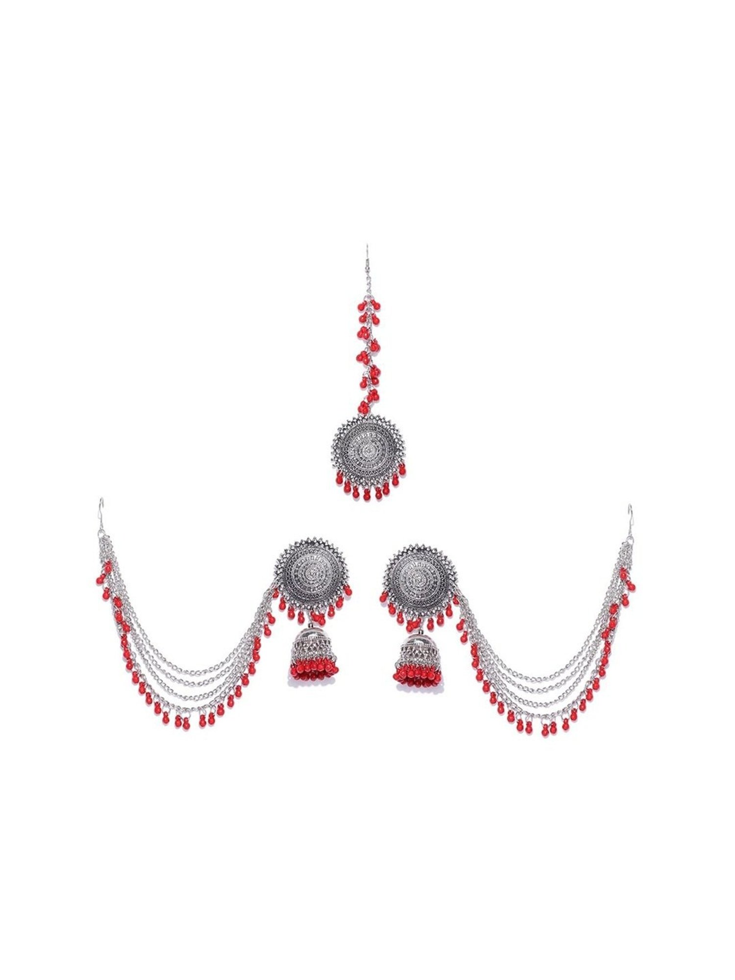 YouBella Stylish Latest Design Red Jhumki Earring & Maangtikka Sets