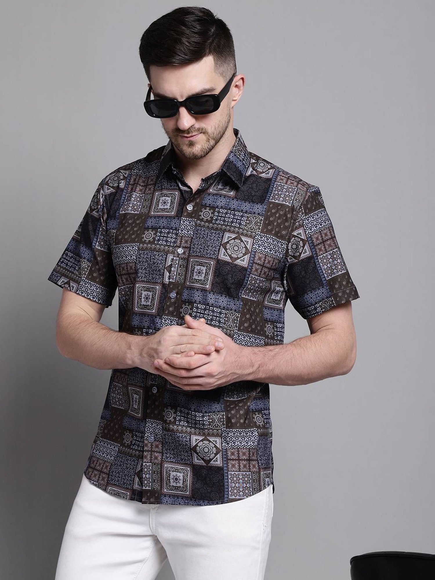 Jainish Coffee Cotton Regular Fit Printed Shirt