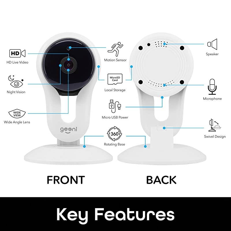 Aware 1080p Indoor Smart Home Security Camera with 2Way Talk Night Vision and Motion Alerts Works with Alexa and Google Assistant No Hub Required White 2 Pack