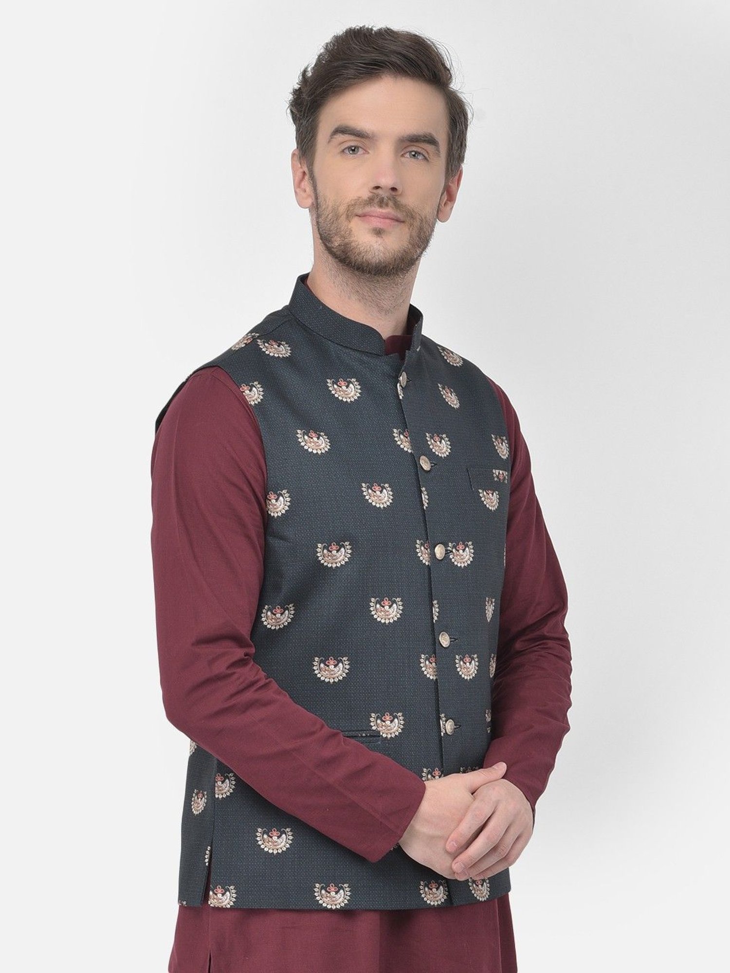 Fabindia Multicolor Regular Fit Printed Cotton Nehru Jacket