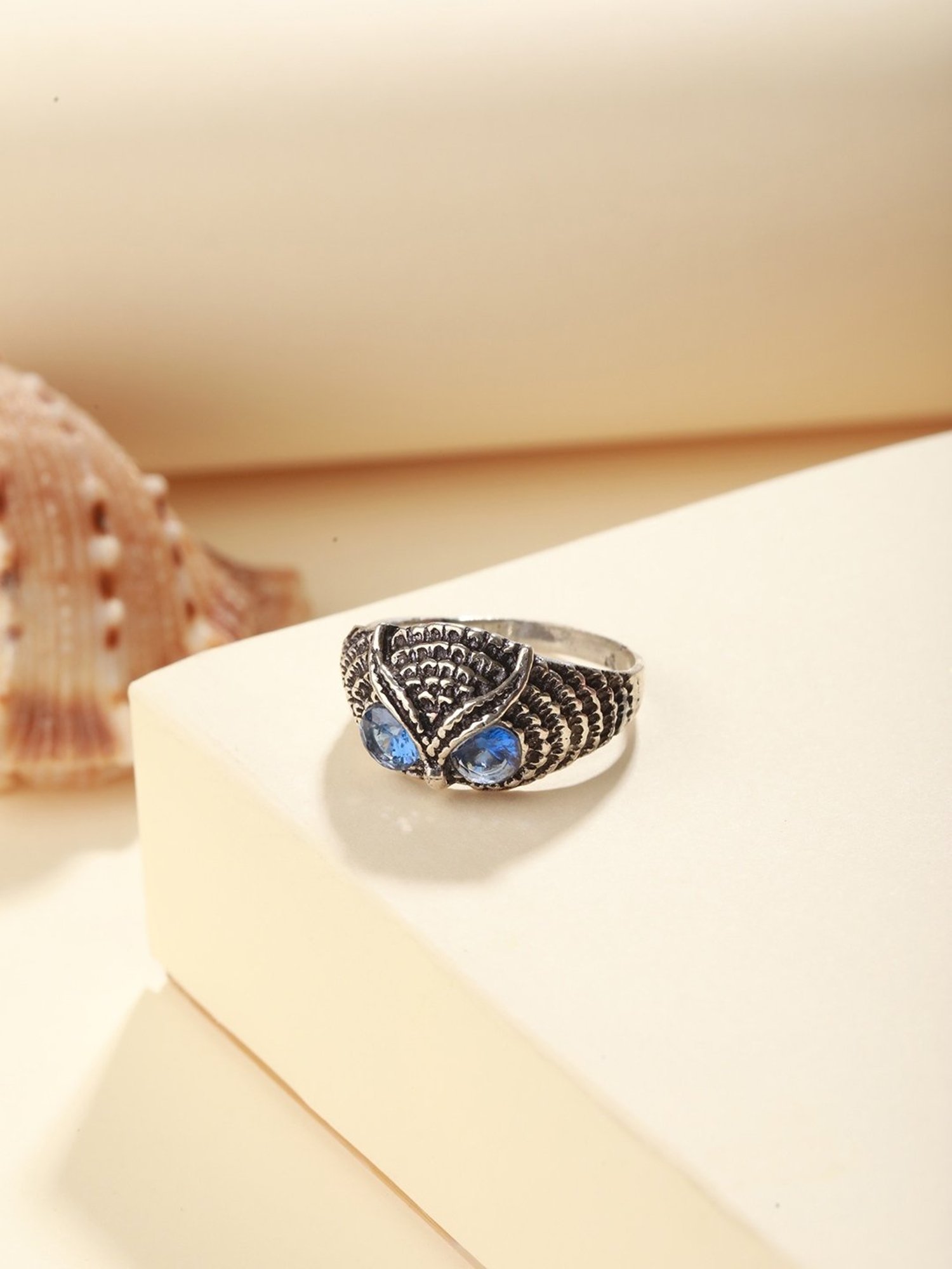 Bold by Priyaasi Blue-Eyed Owl Blue Casual Ring for Men