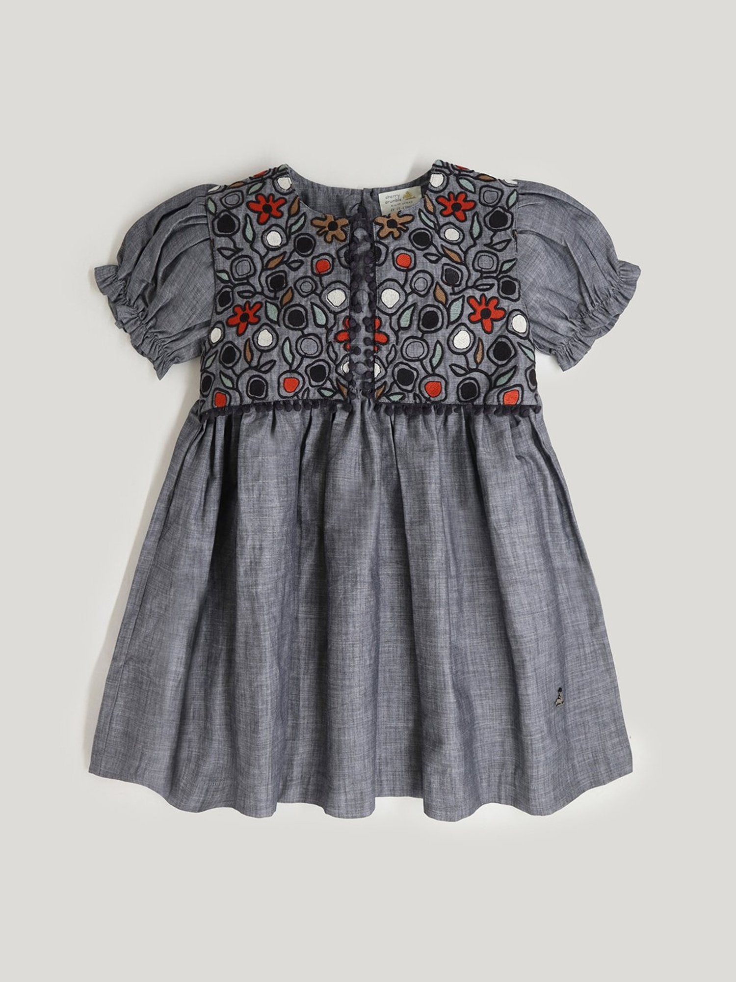 Cherry Crumble By Nitt Hyman Kids Grey Embroidered Dress