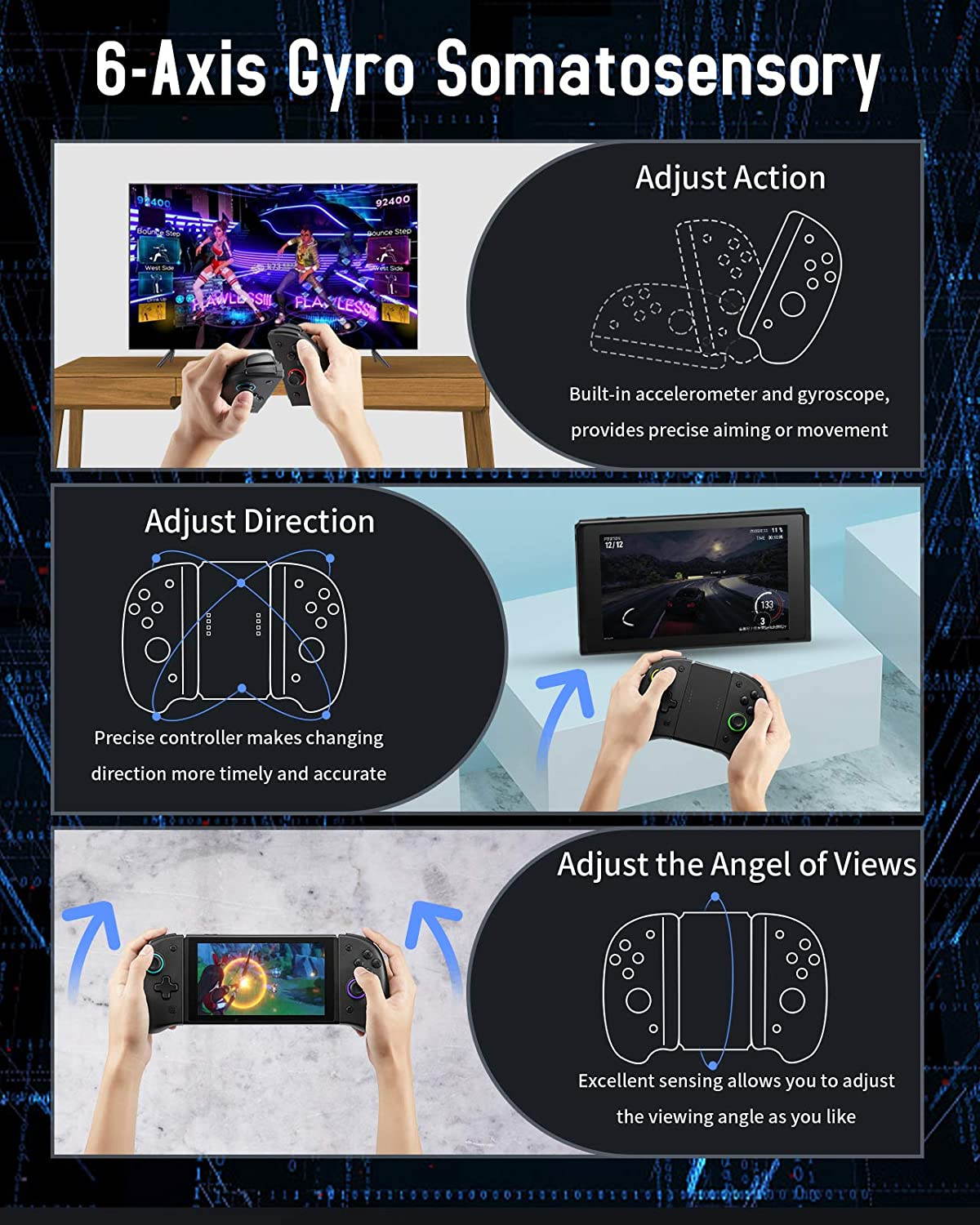 Joy Pad Controller for Switch, Wireless Joy Con Replacement Switch Controller 8 Colors Adjustable LED Joypad Controller with Back Map Button/Turbo/Dual Shock/Motion Control (Update Version)