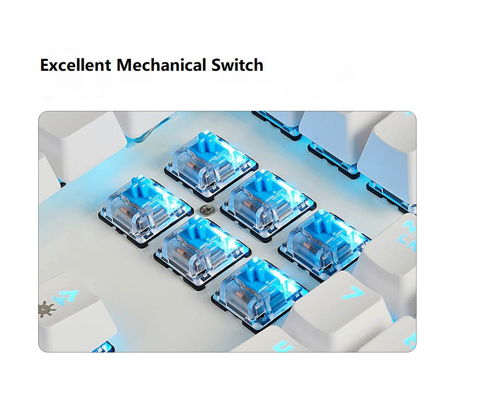 Ajazz AK35I  N-key Rollover Ergonomic Design,Cool Exterior USB Wired Blue Switch Mechanical  Gaming White  Backlit Keyboard For Office And Game, DIY PBT Keycaps - Cherry Blossom Version