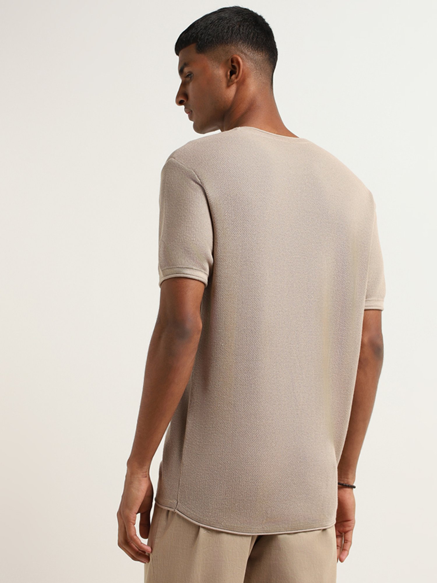 ETA by Westside Beige Knitted Slim Fit T-Shirt